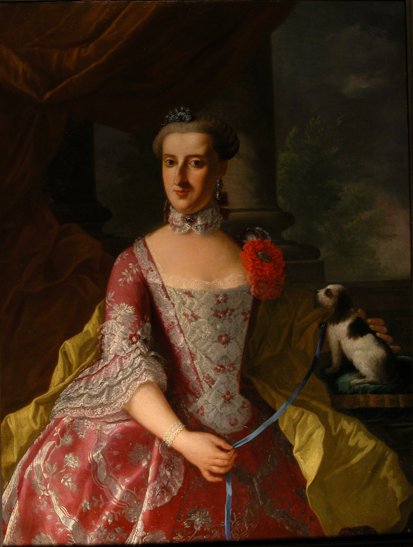Giuseppe Bonito, Porträt von Maria Antonia von Bourbon mit Hund, Öl auf Leinwand, 120 x 90 cm.